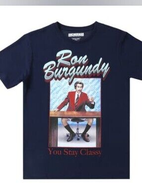 Anchorman Ron Burgundy You Stay Classy Graphic T-Shirt Size L Navy Licensed 2024
